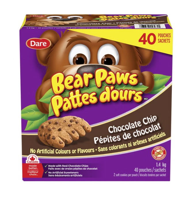 Chocolate Chip Sandwich Cookies Snack Pack, Soft Baked Bear-Shaped Cookies, Family Variety Box, Individually Wrapped Lunch Snacks, 40 Pouches