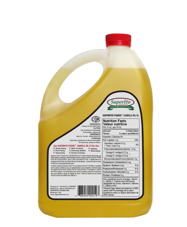SAPORITO Canola Oil 5 Litre/169.07 Fluid Ounce