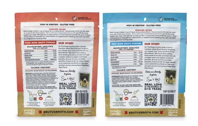 Brutus Bone Broth, Beef Powder Hip & Joint & Pork Probiotic Powder Variety Pack, Dog Food Topper, 3.5 oz., 2 pk.