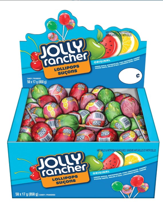 JOLLY RANCHER Lollipops, Fruit-flavoured Candy Variety Pack, 50 Count, 850g