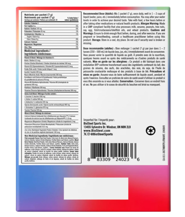 BIOSTEEL Zero Sugar Sports Hydration Mix Variety - Mixed Berry, Rainbow Twist & Pink Lemonade Flavours, 30 Packets