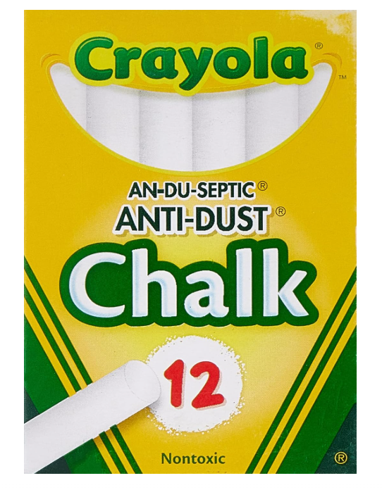 Crayola Nontoxic Anti-Dust Chalk, White, 12 Sticks/Box