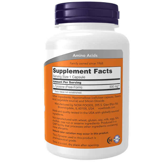 NOW Supplements, L-Tyrosine 500 mg, Supports Mental Alertness, Neurotransmitter Support, 120 Capsules