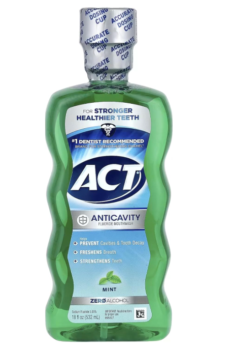 Act Anticavity Fluoride Mouthwash, Mint, Alcohol-Free, 18-Ounce Bottle