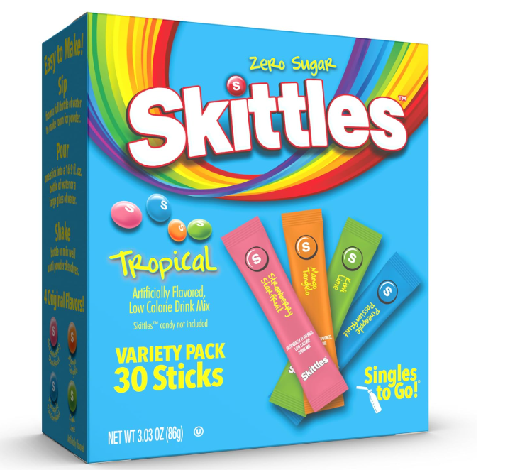Skittles Singles To Go Tropical Flavors Variety Pack, Powdered Drink Mix,
